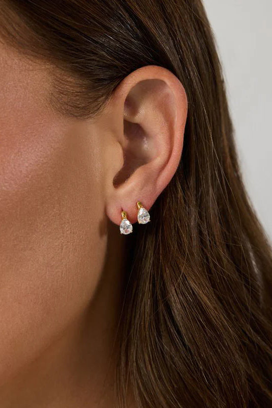 Floating Pear Huggie, Gold