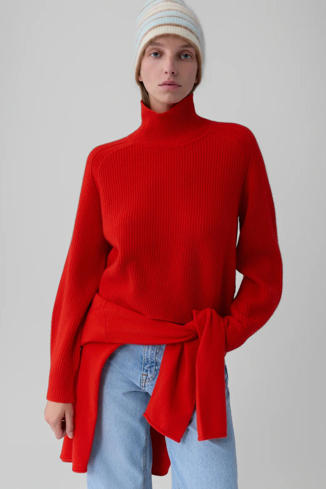 Cropped Ribbed Turtleneck, Chili