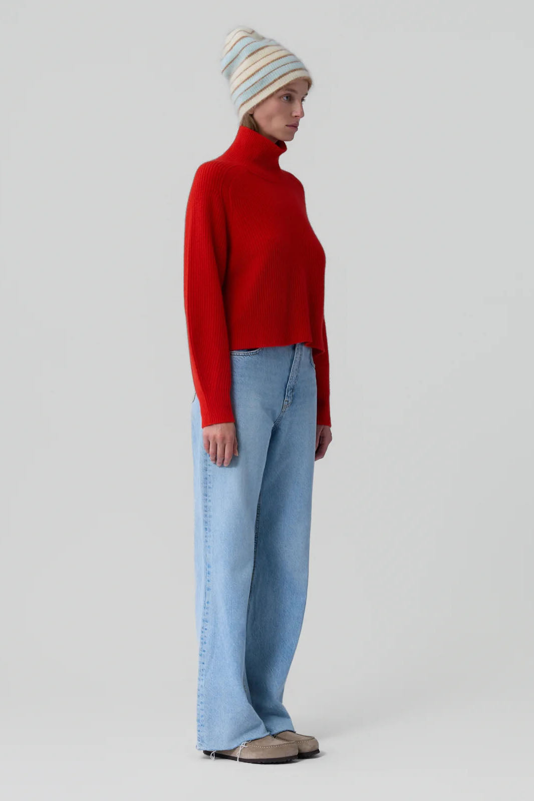 Cropped Ribbed Turtleneck, Chili