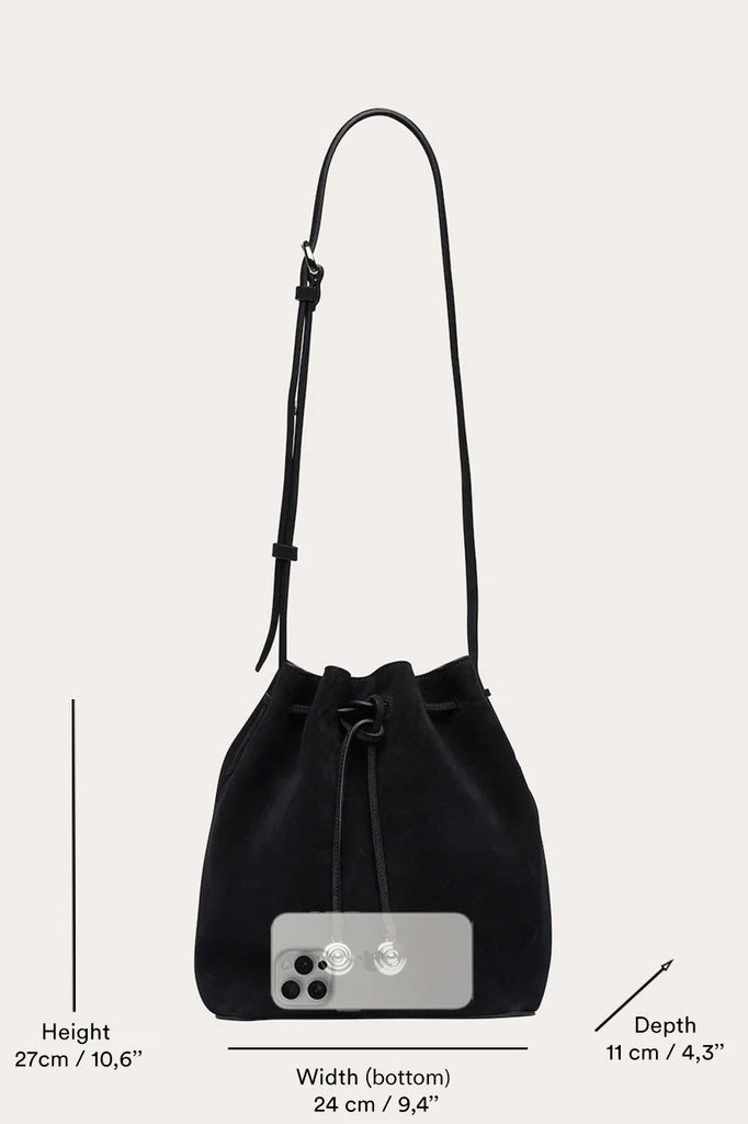 Charm Bucket Bag, Dark Brown Suede