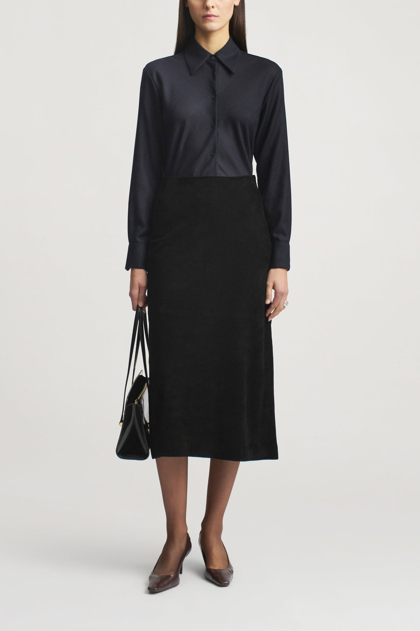 Emilee Pencil Skirt, Black Suede