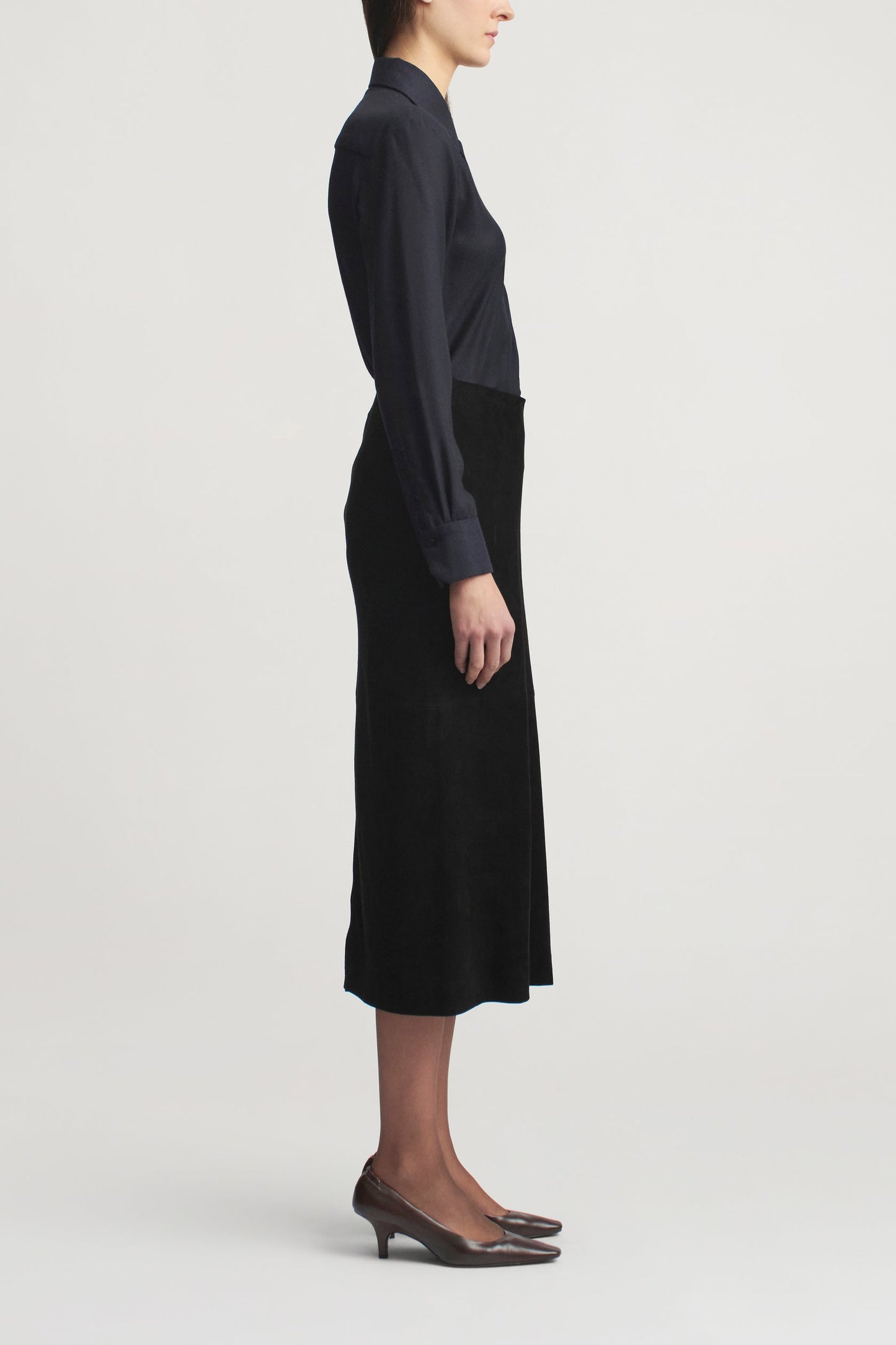 Emilee Pencil Skirt, Black Suede