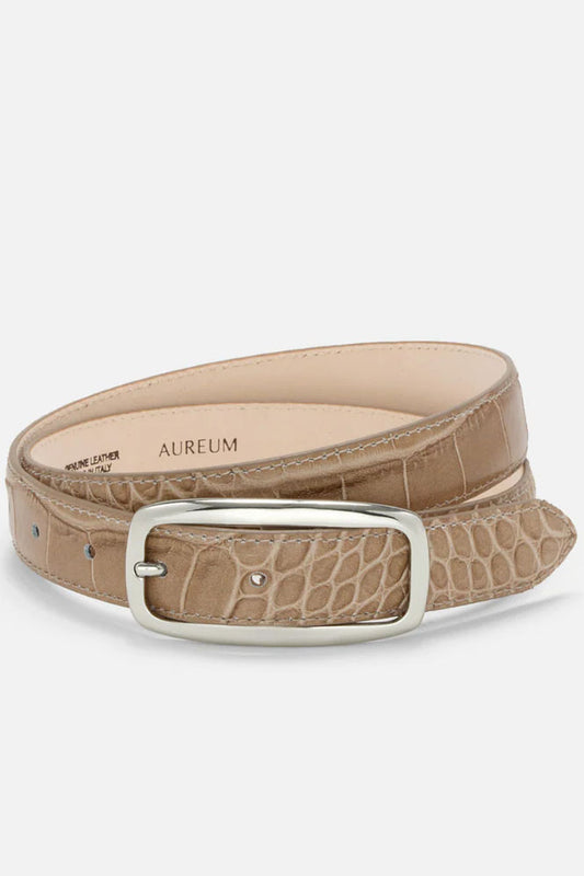 No. 19 Belt, Etoupe Croc/Silver