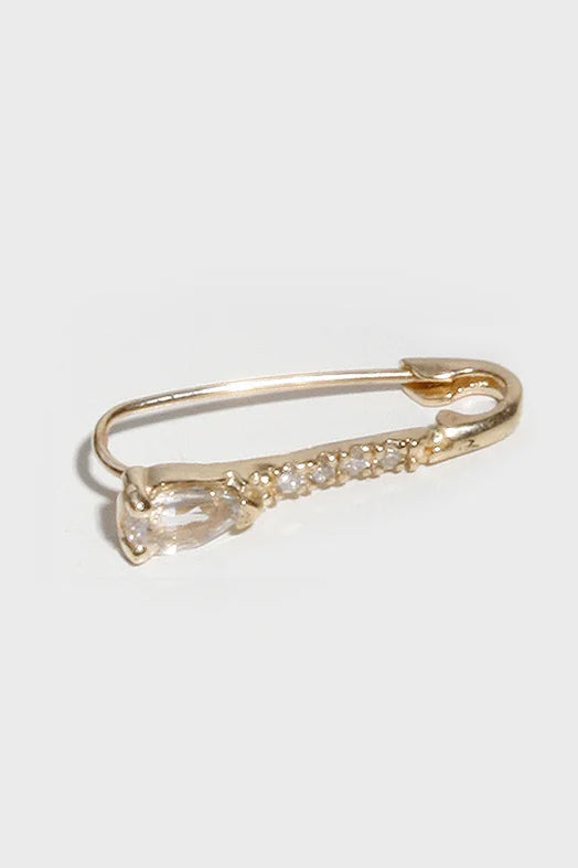 Mini Gemstone Diamond Safety Pin Earring, White Sapphire