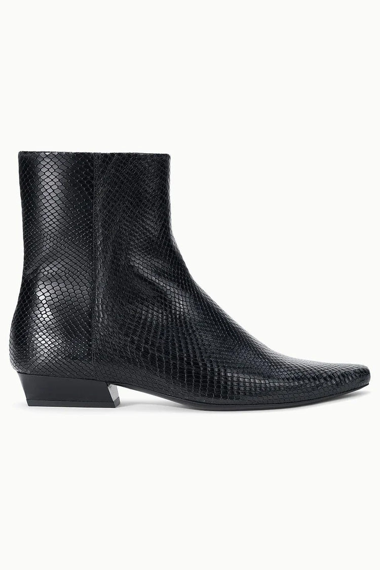 Wally Flat Ankle Boot, Black Snake