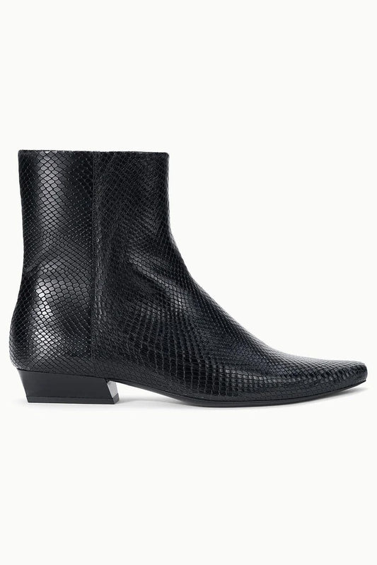Wally Flat Ankle Boot, Black Snake
