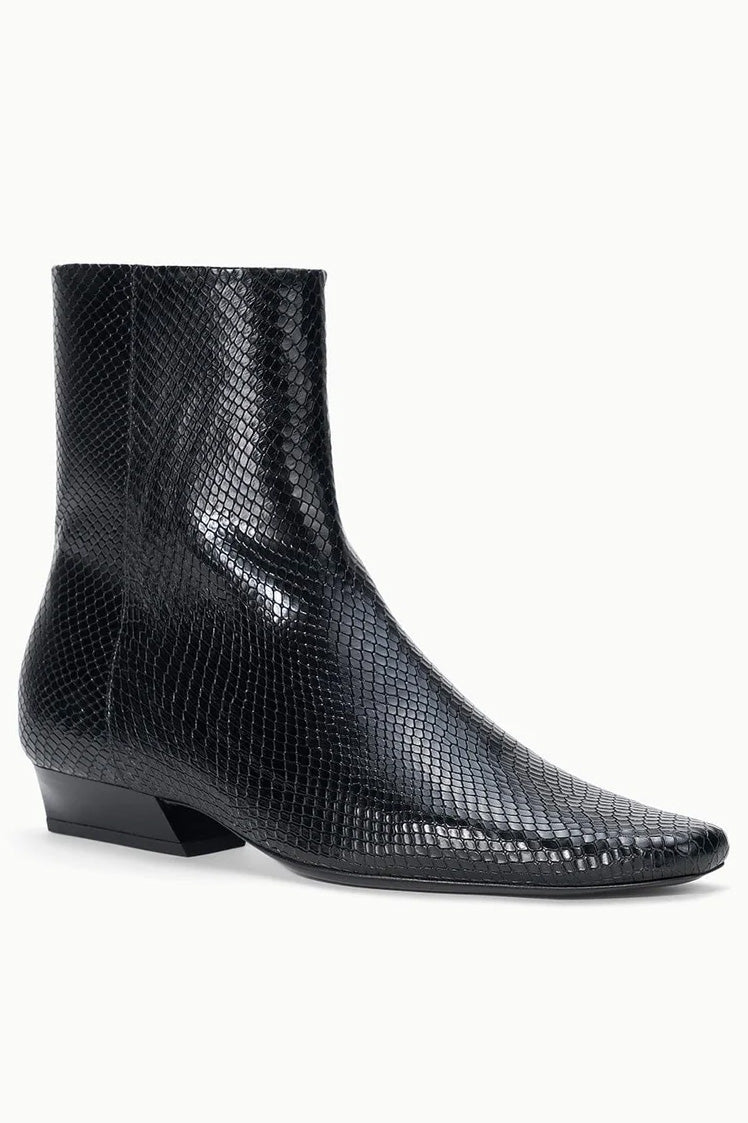 Wally Flat Ankle Boot, Black Snake