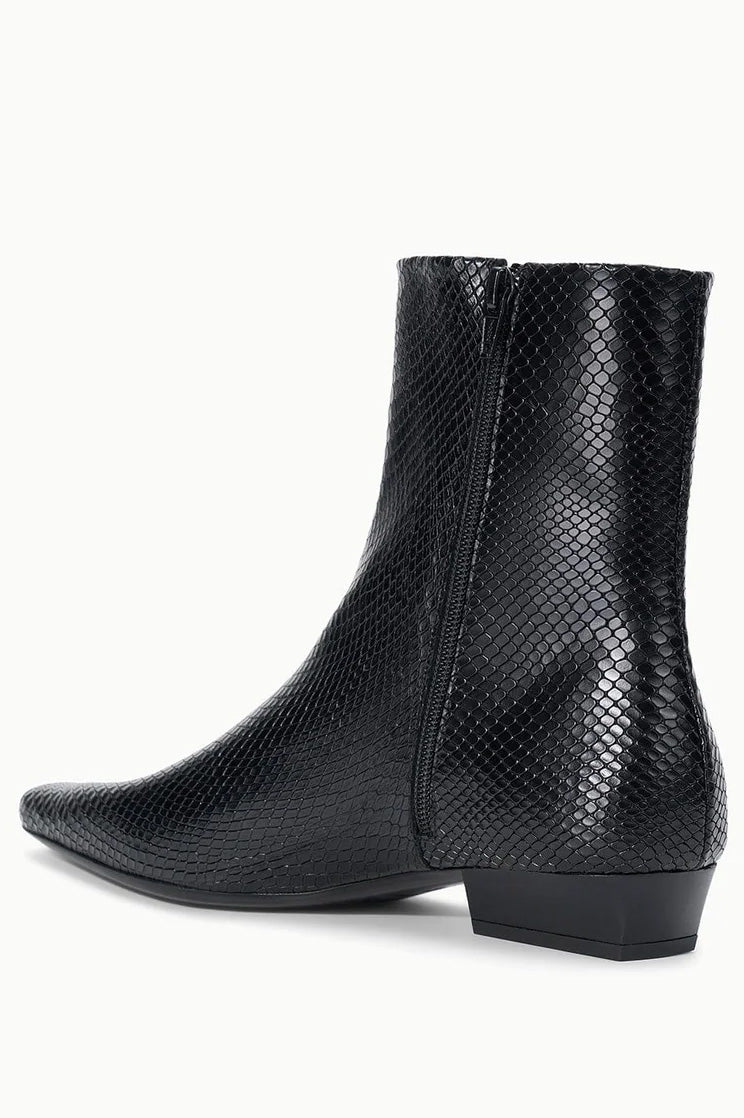 Wally Flat Ankle Boot, Black Snake