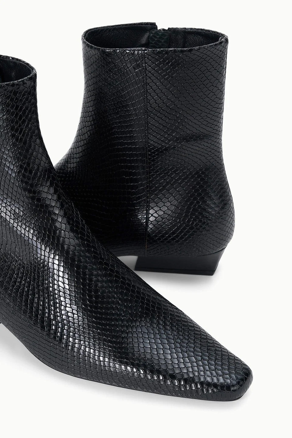 Wally Flat Ankle Boot, Black Snake