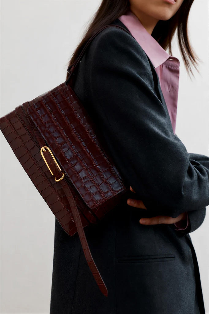 Belted Shoulder Bag, Burgundy
