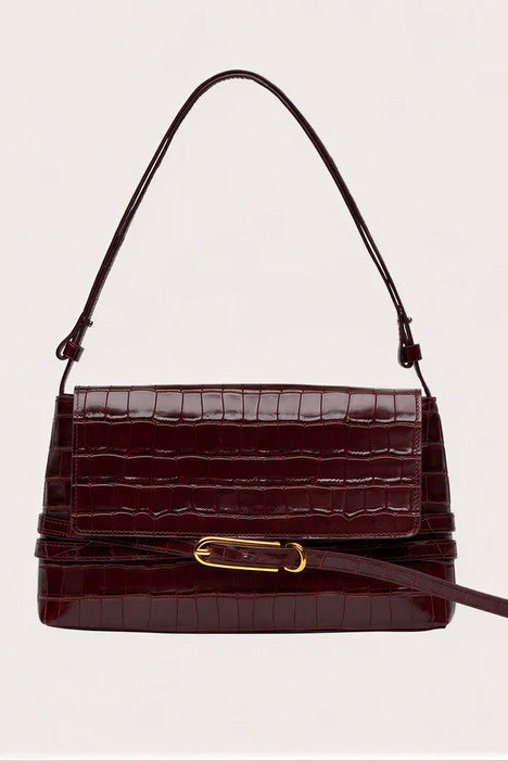 Belted Shoulder Bag, Burgundy