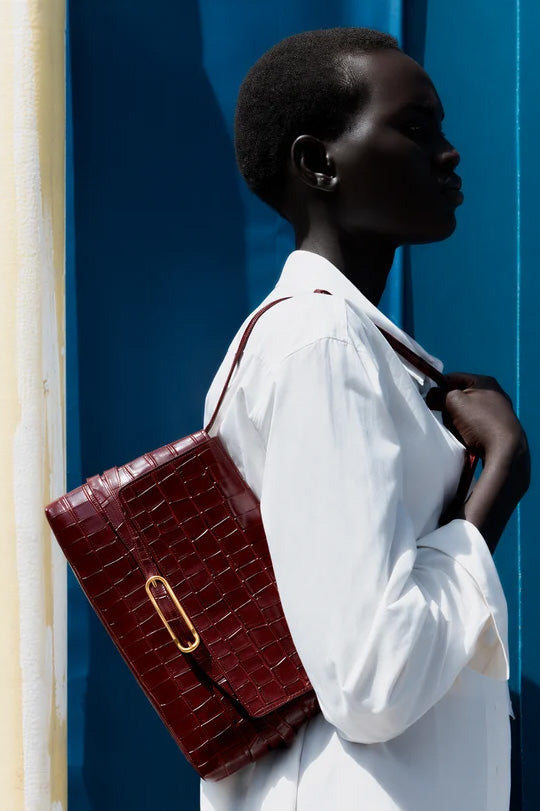 Belted Shoulder Bag, Burgundy