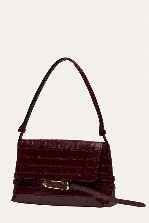 Belted Shoulder Bag, Burgundy
