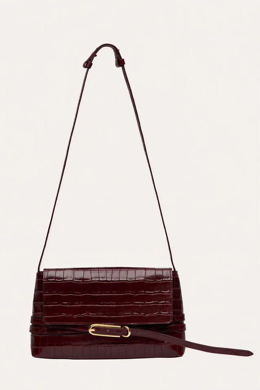 Belted Shoulder Bag, Burgundy