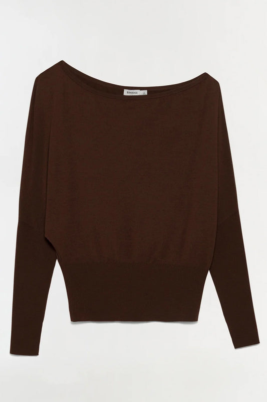 Lavina Draped Off Shoulder Sweater, Chocolate