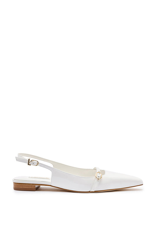 Ines Flat, White Patent Leather