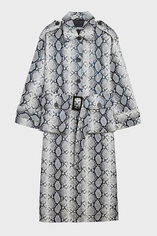 Ingrid Python Print Faux Leather Trench Coat