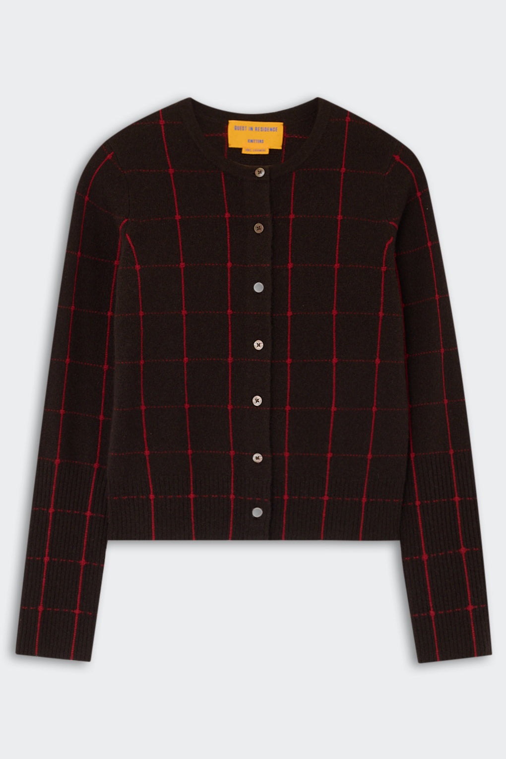 Jane Checker Cardigan, Burnt Cocoa/Carmine