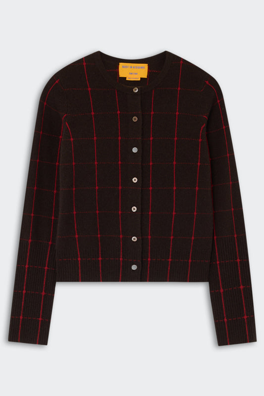 Jane Checker Cardigan, Burnt Cocoa/Carmine