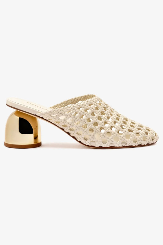 Dew Drop Macrame Mule, Ivory Leather
