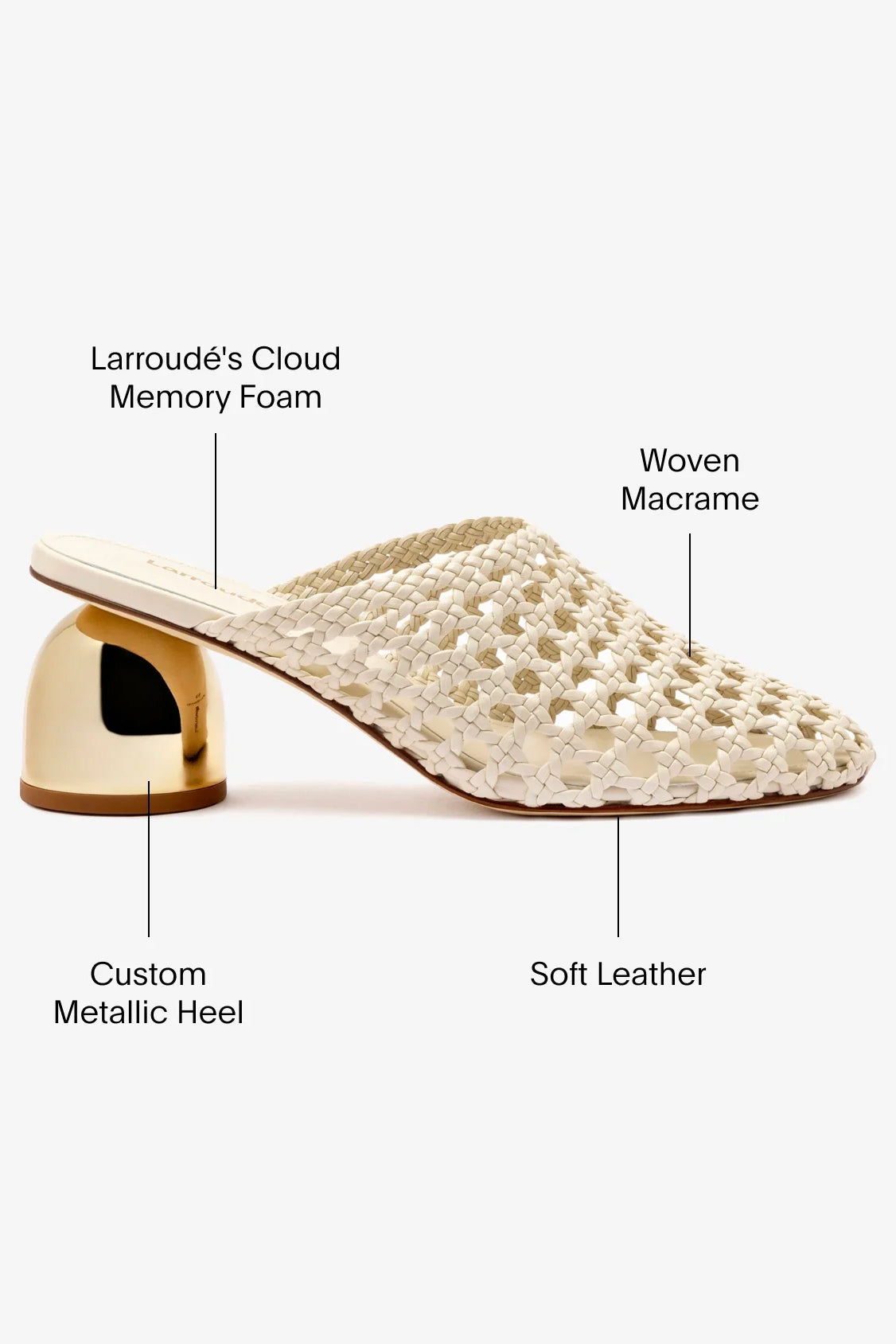 Dew Drop Macrame Mule, Ivory Leather