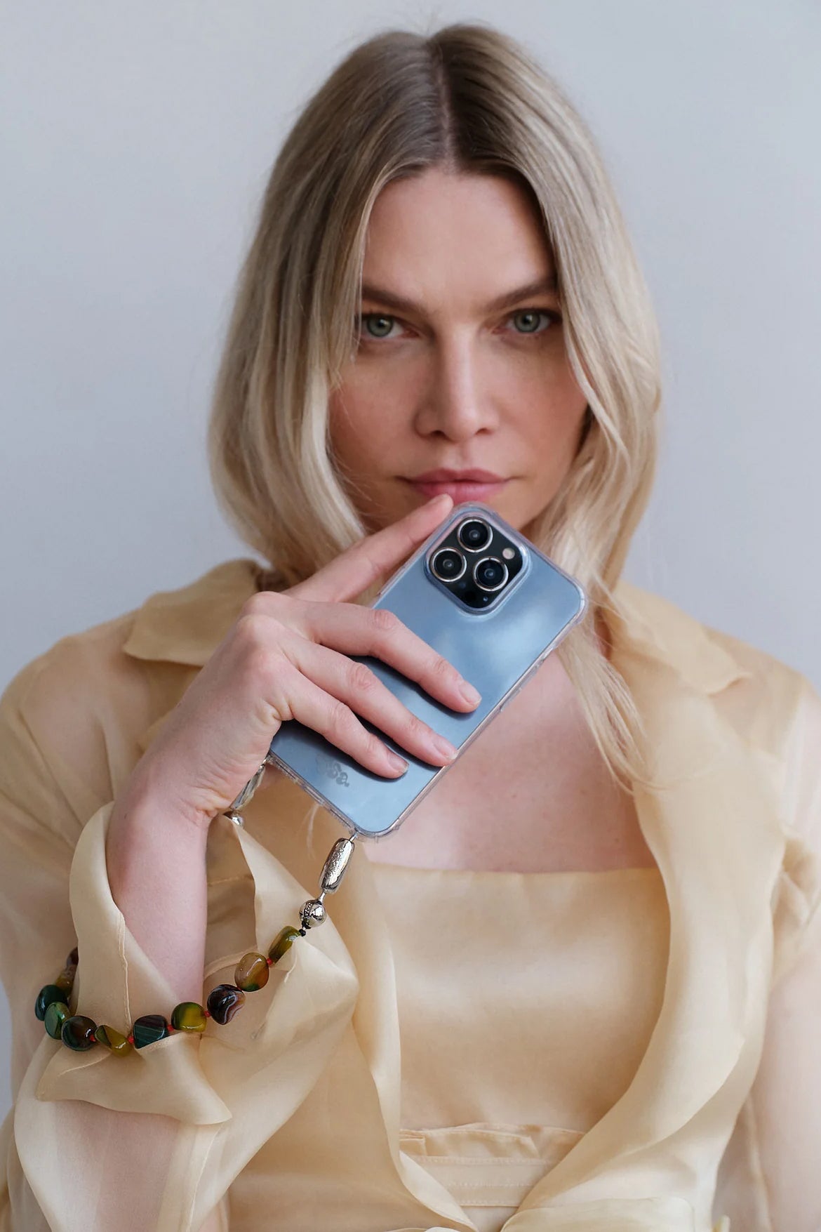 Large Cut Gemstone Wristlet, Olive Agate