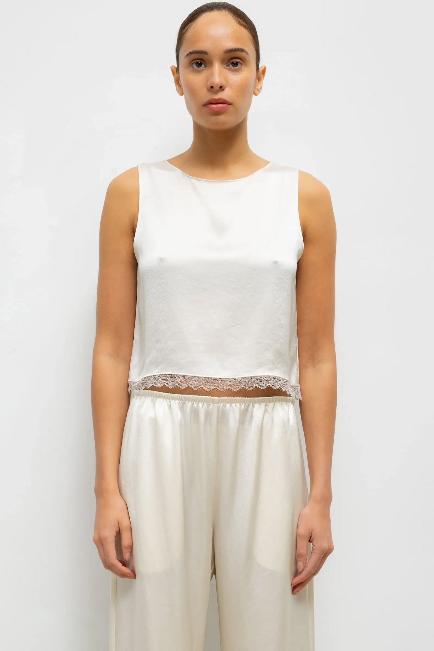 Barb Lace Crop Pant, Creme