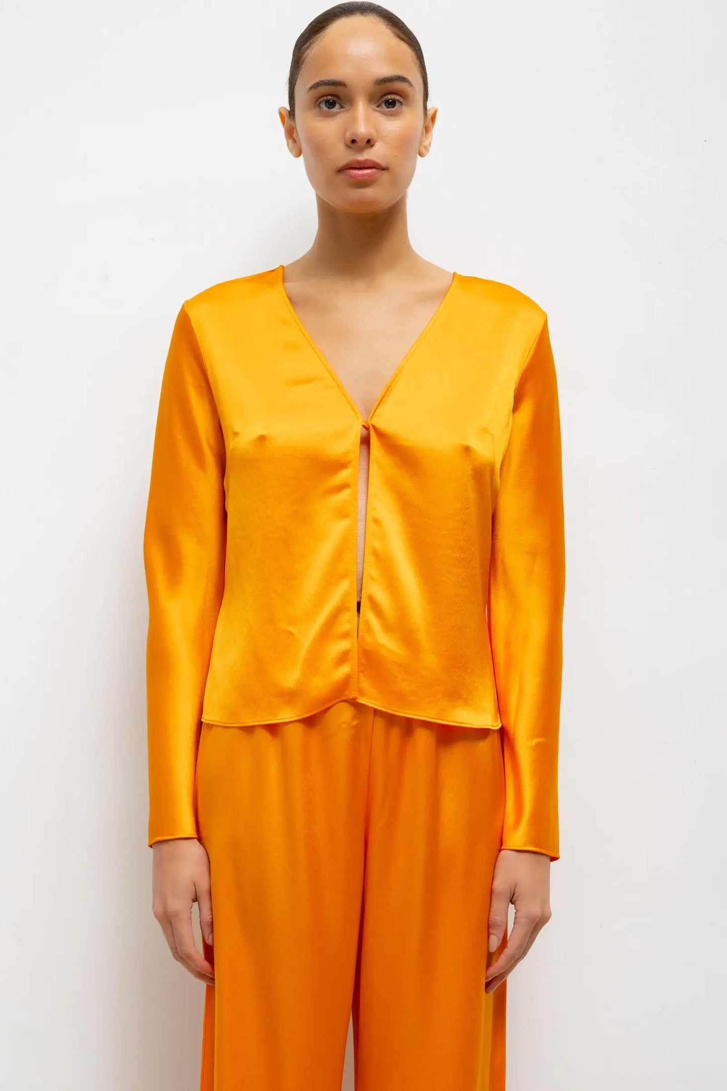 Barb Button Long Sleeve Top, Mandarine