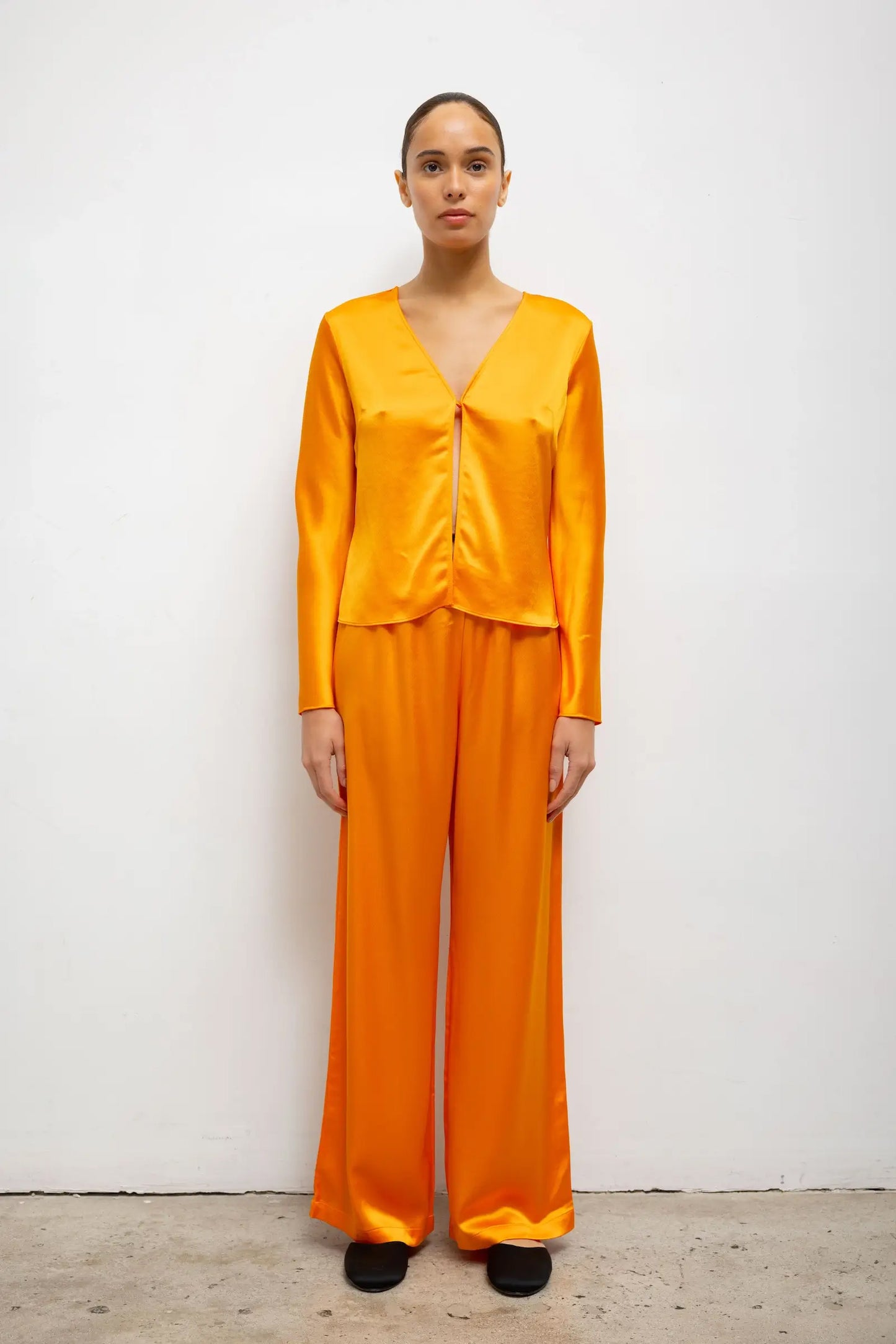 Barb Button Long Sleeve Top, Mandarine