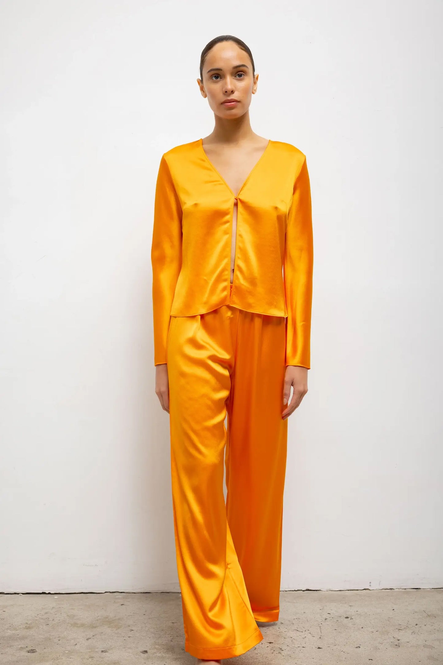 Barb Button Long Sleeve Top, Mandarine