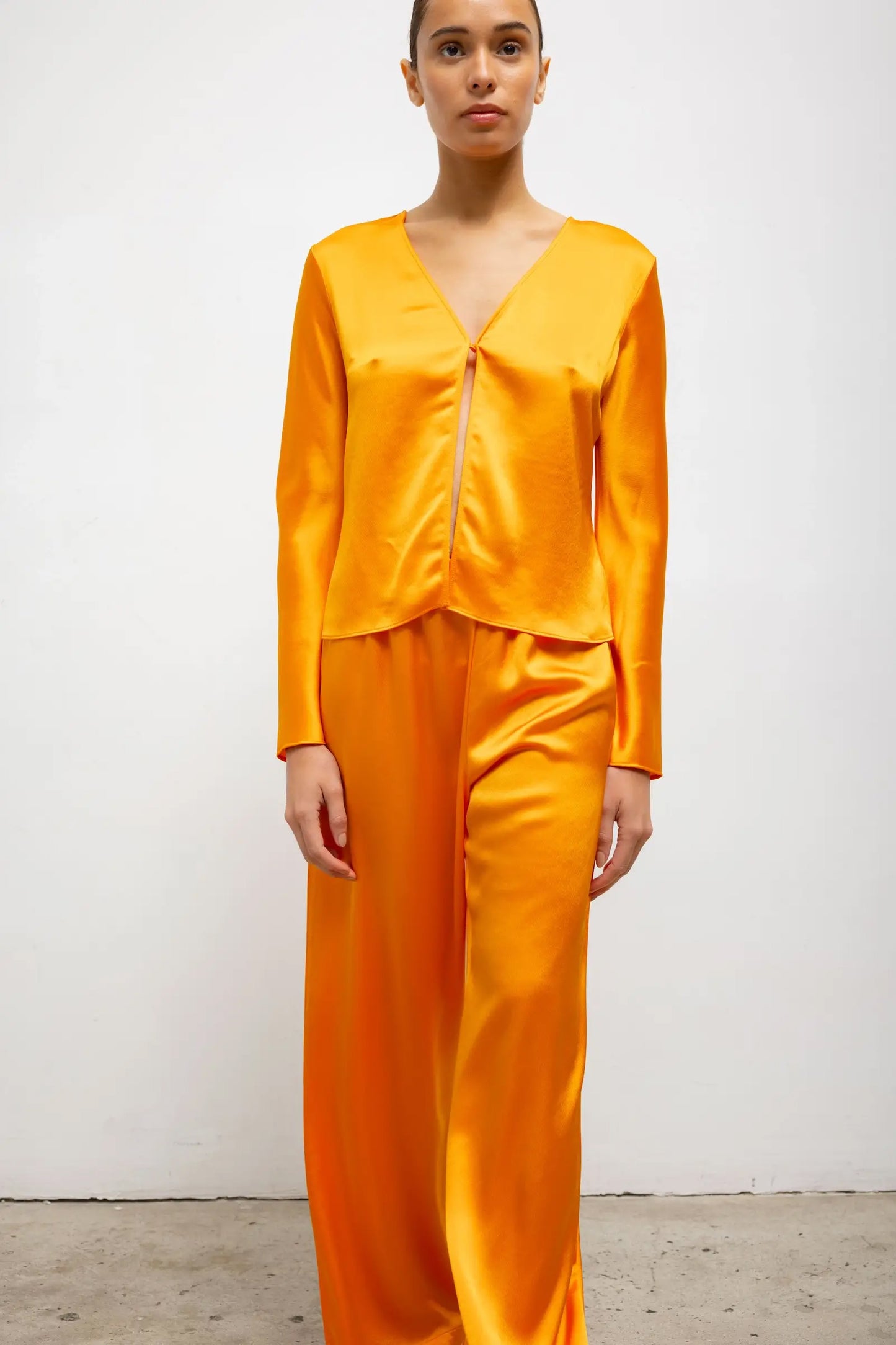 Barb Button Long Sleeve Top, Mandarine