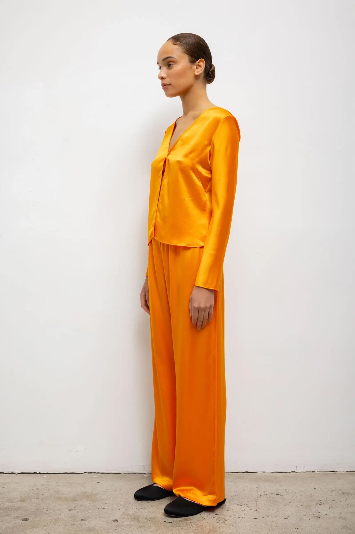Barb Button Long Sleeve Top, Mandarine