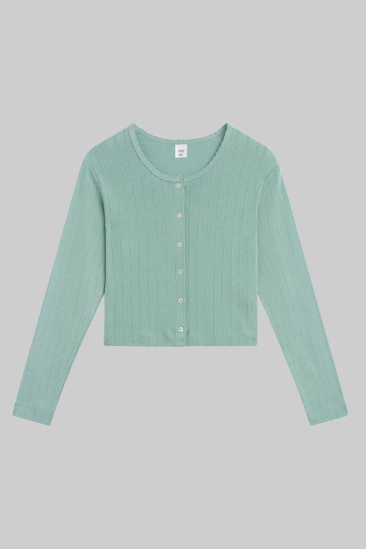 Pointelle Crop Cardigan, Eucalyptus