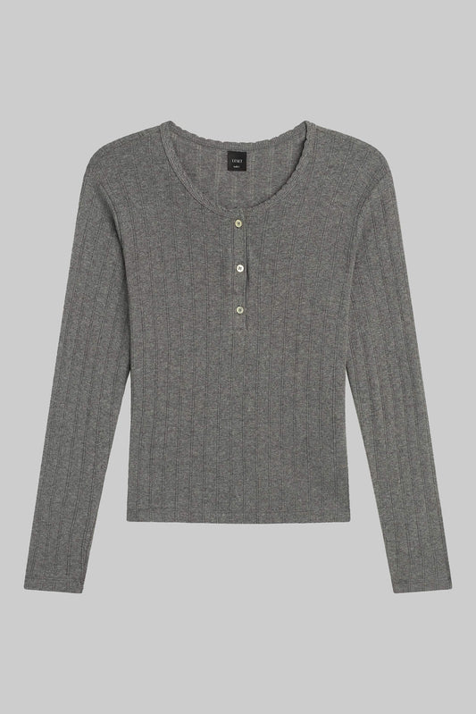 Pointelle Long Sleeve Henley, Granite