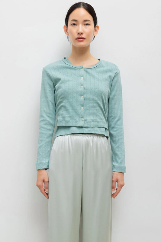 Pointelle Crop Cardigan, Eucalyptus