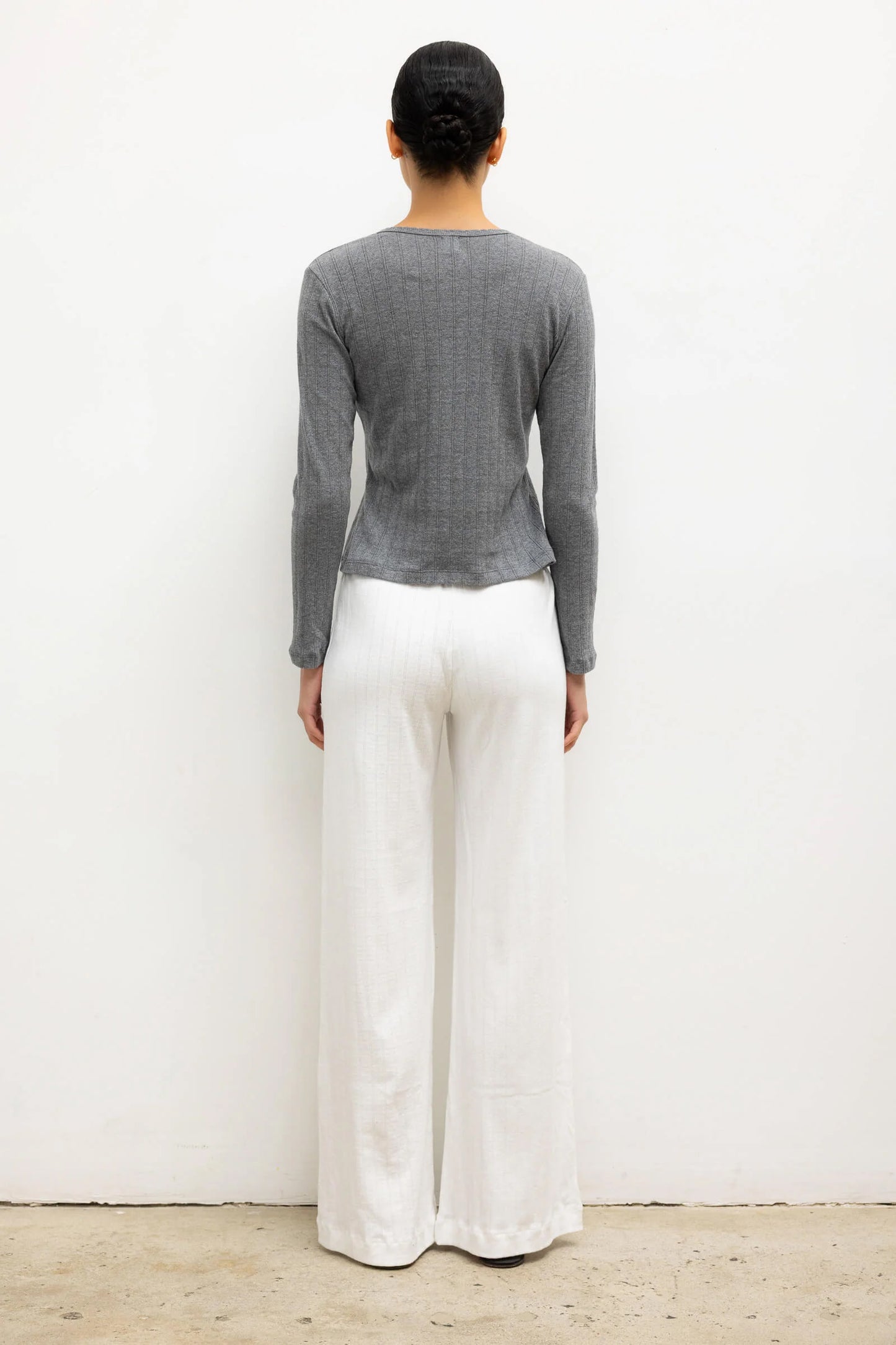 Pointelle Long Sleeve Henley, Granite