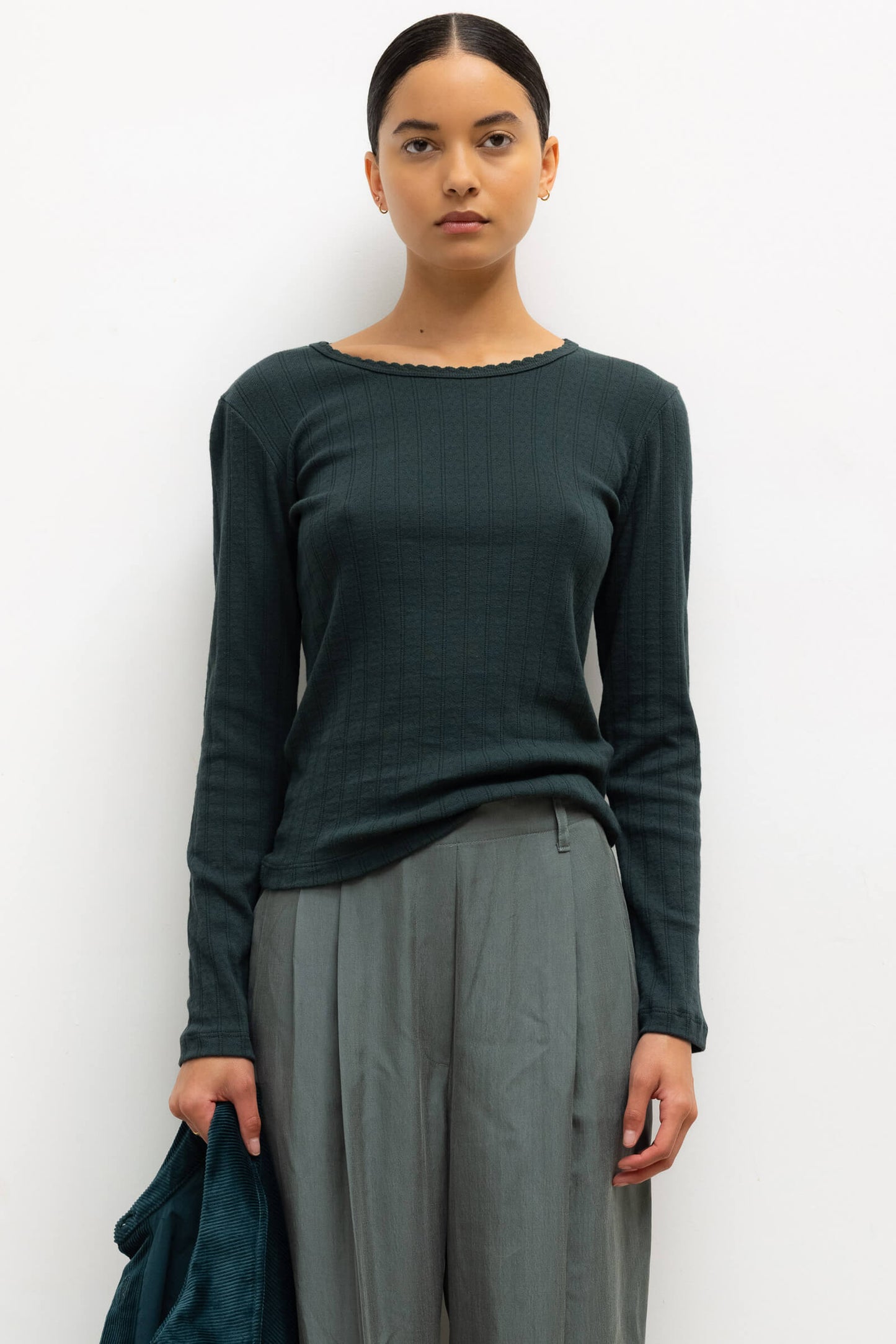 Pointelle Slim Fit Long Sleeve, Forest