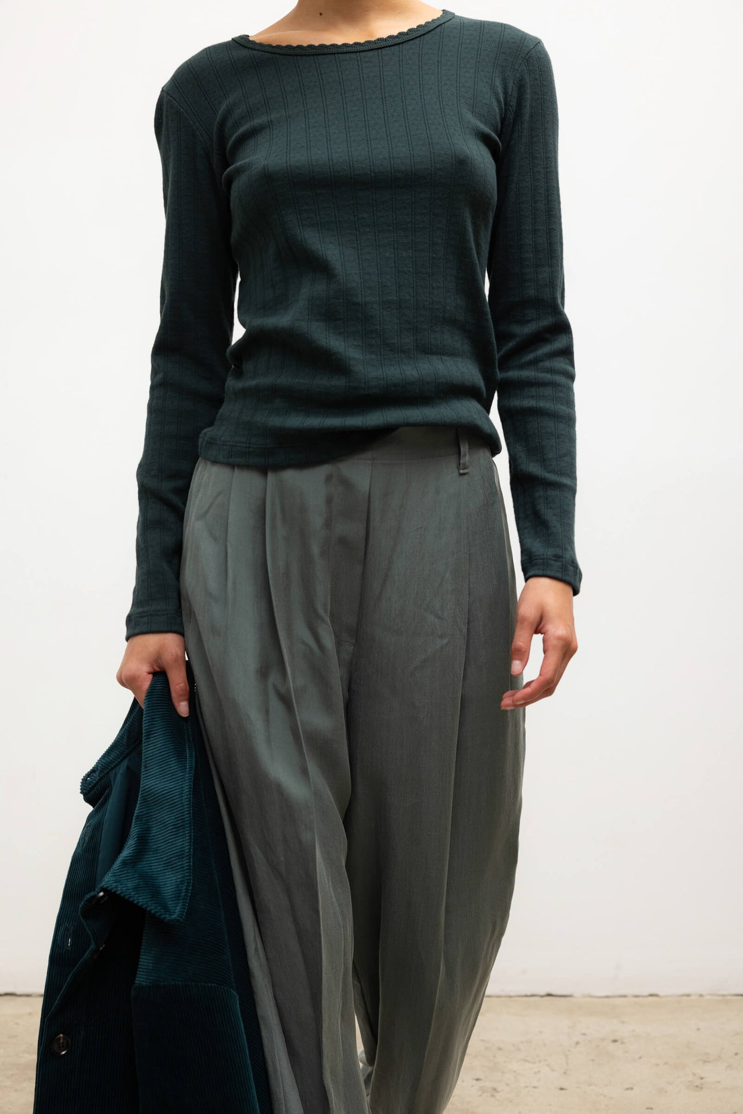 Pointelle Slim Fit Long Sleeve, Forest