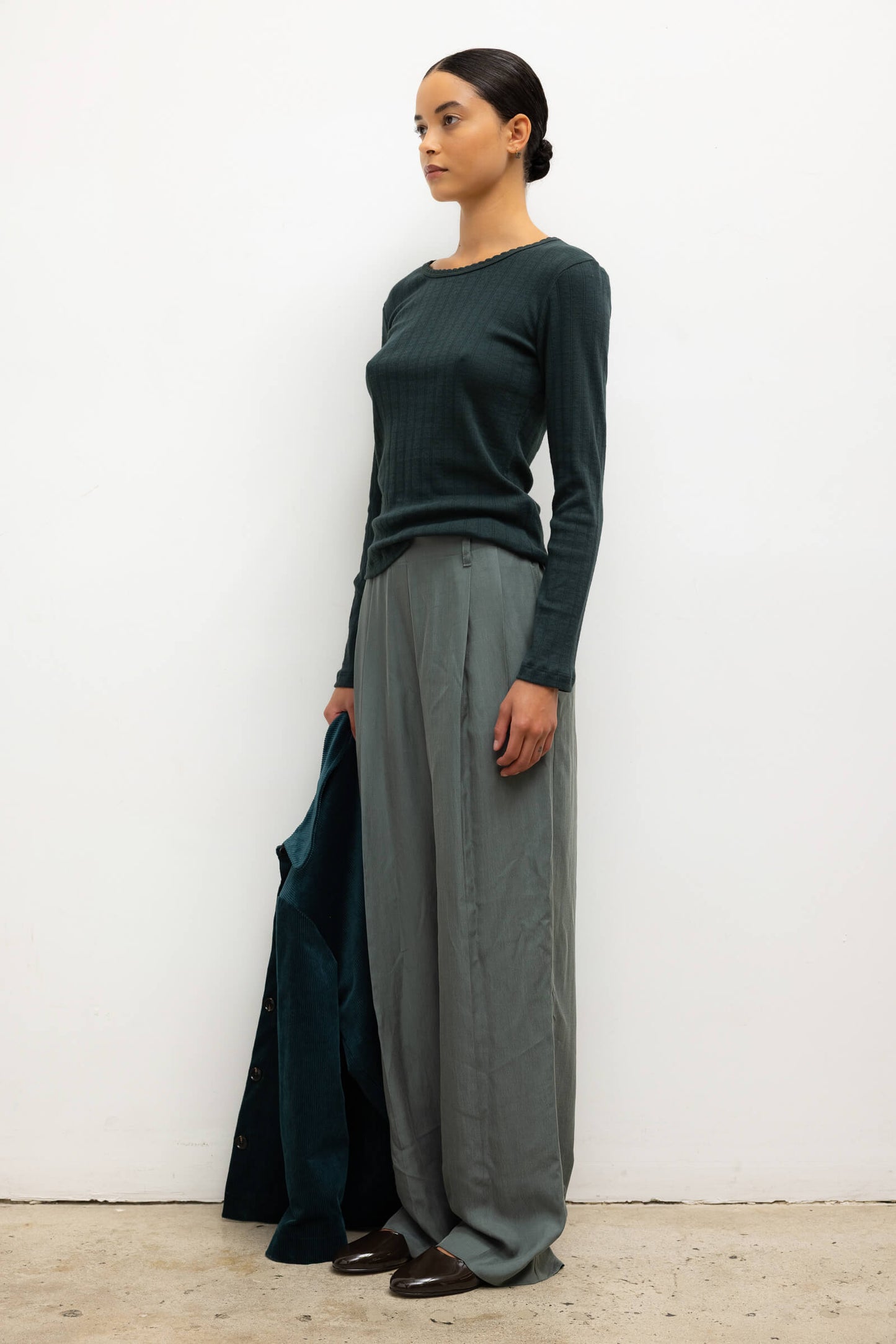 Pointelle Slim Fit Long Sleeve, Forest