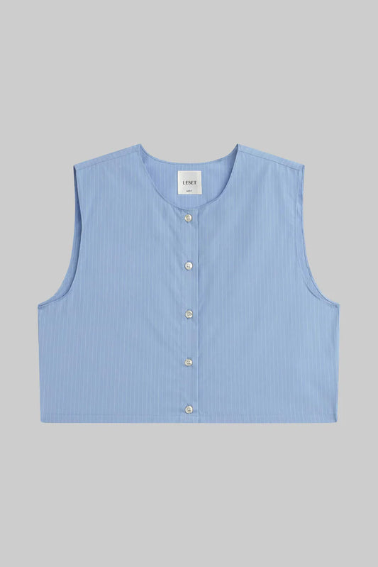 Yoshi Crewneck Vest, Ocean/Parchment Stripe