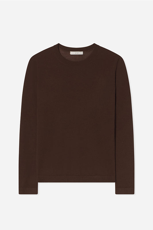 Long Sleeve Crew in Fine Cashmere, Chocolate