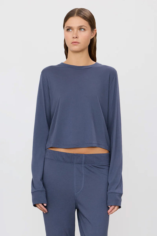 Long Sleeve Boxy Tee, Washed Navy