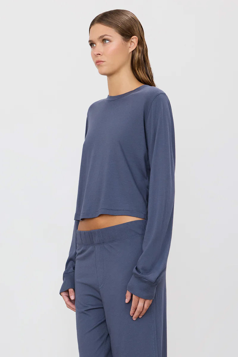 Long Sleeve Boxy Tee, Washed Navy