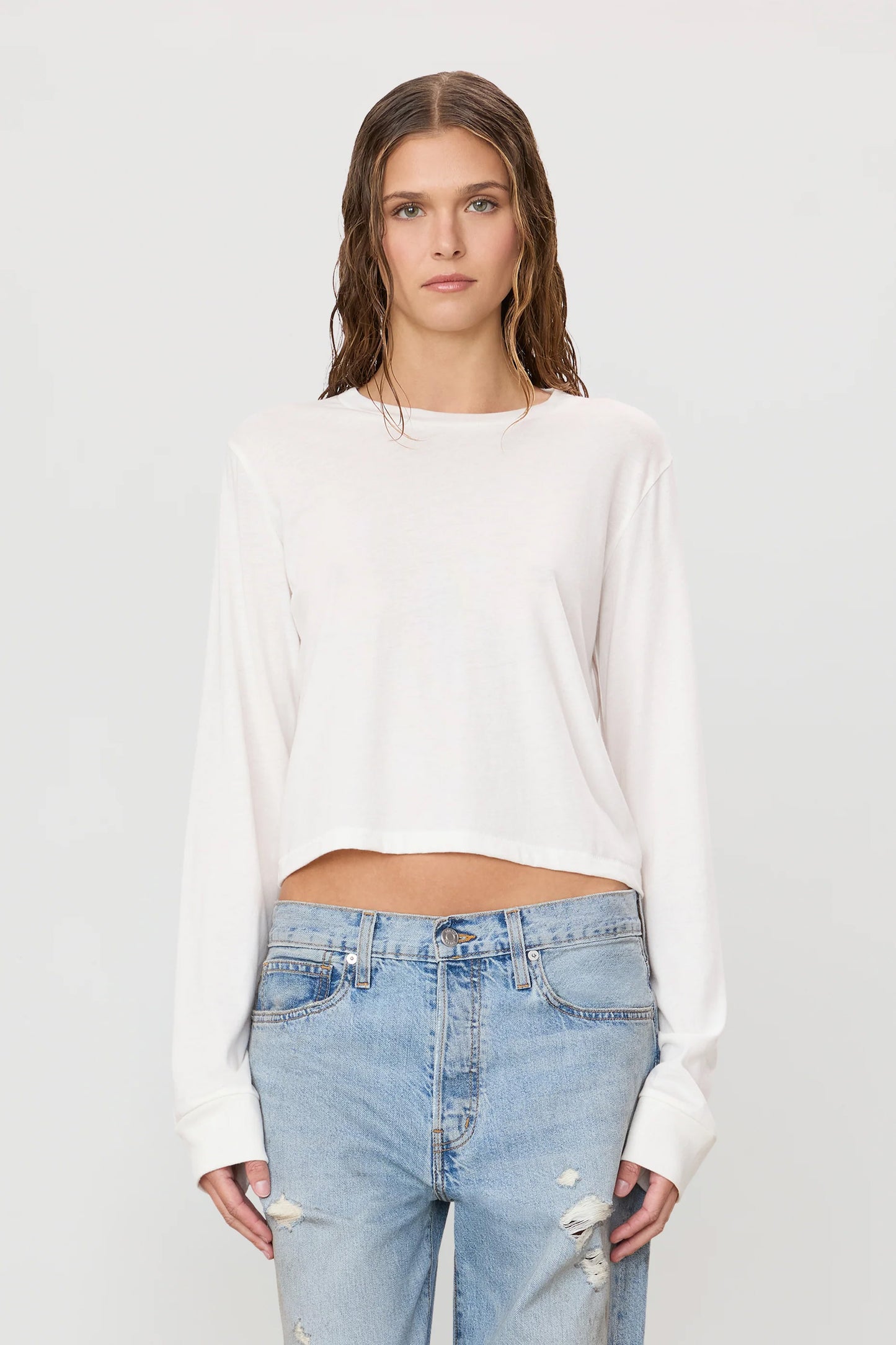 Long Sleeve Boxy Tee, Ivory