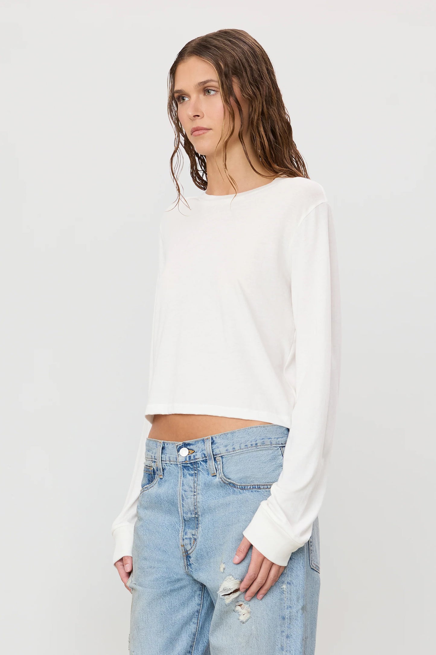 Long Sleeve Boxy Tee, Ivory