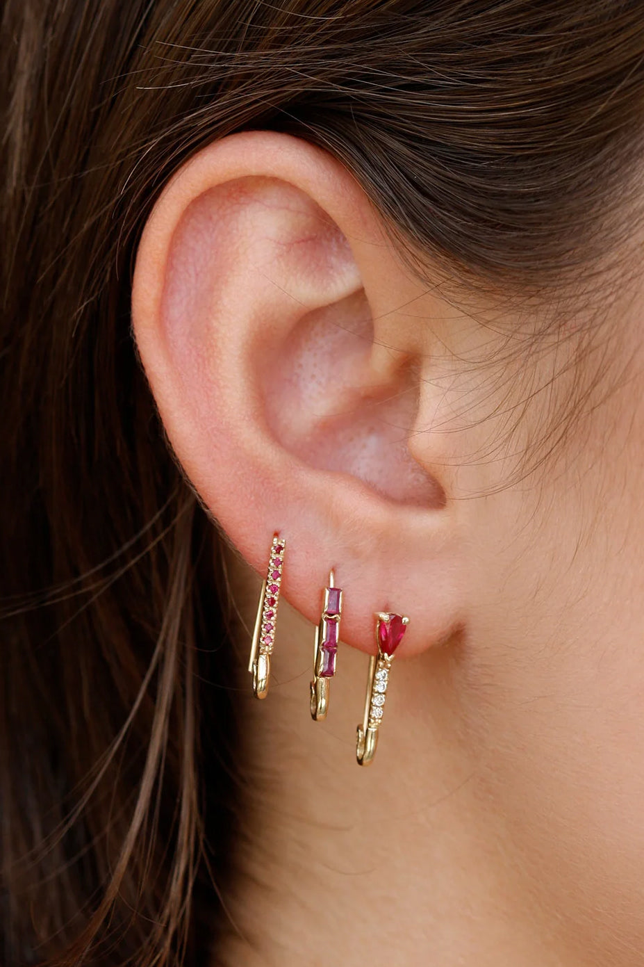 Mini Gemstone Diamond Safety Pin, Ruby