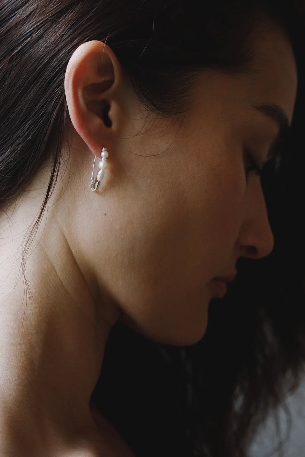 Mixed Pearl Safety Pin Earring