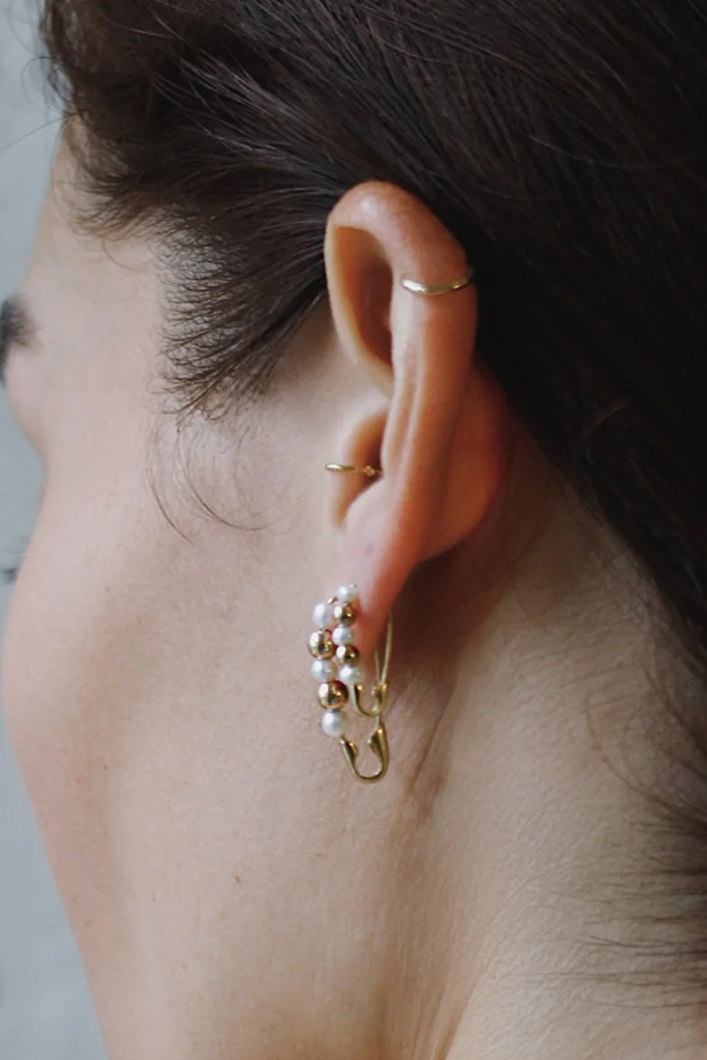 Friendship Bead & Pearl Safety Pin Earring
