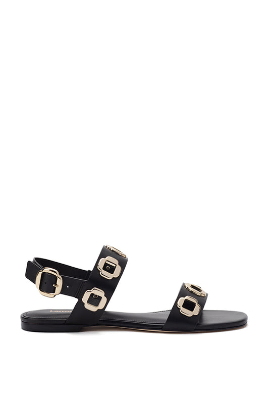 Milan Flat Sandal, Black Leather