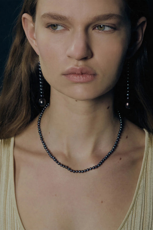Black Pearl Safety Pin Necklace